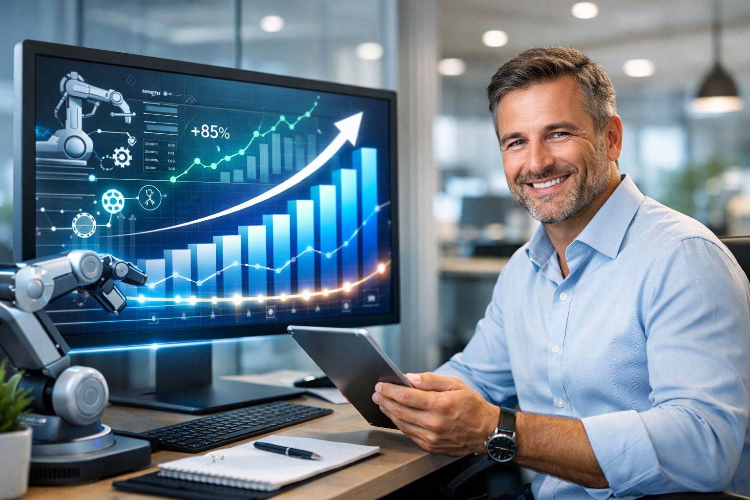 entrepreneur et technologie dans un bureau moderne